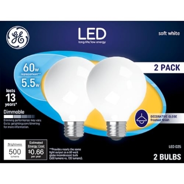 Picture of HENKEL LOCTITE 25016 GE LED Light Bulbs, 60 Watt, Soft White, G25 Globe Bulbs, Frosted, Medium Base (2 Pack) (EA)