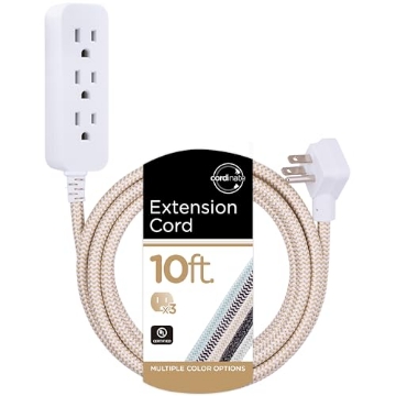 Picture of CORDINATE 37916 Cordinate 3 Outlet Power Strip Surge Protector Indoor Extension Cord 16 Gauge 245 Joules 10 Ft 3 Prong Braided Extension Cords Flat Extension Cord ETL Listed Brown 37916 (EA)