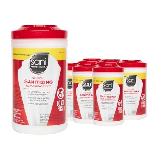 Picture of SANI PROF P56784 PDI Sani-Professional Sanitizing Wipes, No-Rinse Multi-Surface Cleaning for Food Contact Surfaces, Kitchens, Restuarants Tables, 95 Large 7.75" x 9" Count per Canister, Pack of 6 (CT-6-EA)