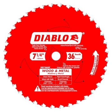 Picture of Diablo D0736GPX Diablo Wood and Metal Cutting Carbide Circular Saw Blade - Ideal for DIY, Framing, and Construction - 7-1/4" Diameter, 36 C-ATB Teeth, 8,000 Max RPM - D0736GPX (EA)