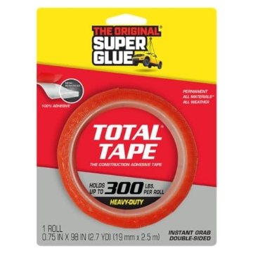 Picture of THE ORIGINAL SUPER GLUE 11710506 Super Glue, Total Tape Roll, Strong Indoor & Outdoor Construction Adhesive, Holds 300 lbs. per Roll, Permanent Bonding, All-Weather, Mesh Reinforced, Easy-to-Use Double-Sided Tape (EA)