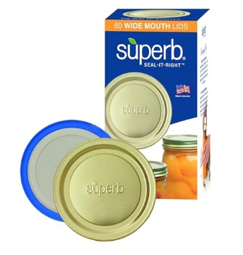 Picture of SUPERB SEALING SOLUTIONS LLC 90295 Superb Sealing Solutions Canning Lids - Mason Jar Wide Mouth Lid Toppers Fit Ball and Kerr Jars, 3.25 inch Food Grade with Thick Seals, USA Made, 60 Count, Gold (EA)