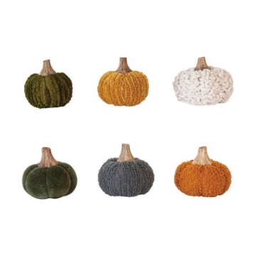 Picture of CREATIVE CO-OP CF3785A Cotton Blend Bouclé/Velvet Pumpkin w/ Wood Stem, 6 Styles (PK-6-EA)