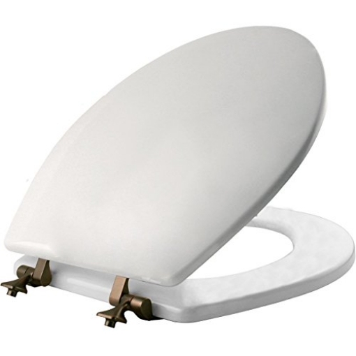 Picture of MAYFAIR BY BEMIS 44CP-000 MAYFAIR 44ORA 000 Toilet Seat with Oil Rubbed Bronze Hinges will Never Come Loose, ROUND , White (EA)