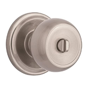 Picture of BRINKS 23021-119 BRINKS - Stafford Bedroom Bathroom Privacy Lockset Door Knob, Satin Nickel - Modern Decor Interior Door Lever Handle Set Privacy Lock Opens Hands-Free (EA)