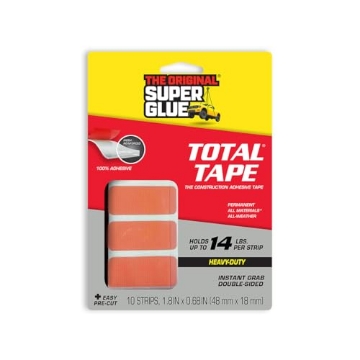 Picture of THE ORIGINAL SUPER GLUE 11710507 Super Glue, Total Tape Precut Strips, 10 Strips, Strong Indoor & Outdoor Construction Adhesive, Holds 14 lbs. per Strip, Permanent Bonding, All-Weather, Mesh Reinforced, Easy-to-Use Double-Sided Tape (EA)