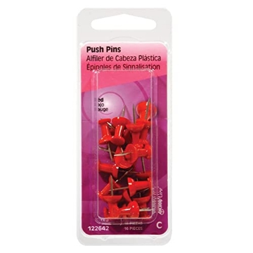Picture of HILLMAN 122642 Hillman Red Push Pins 16 pk (PK-6-EA)