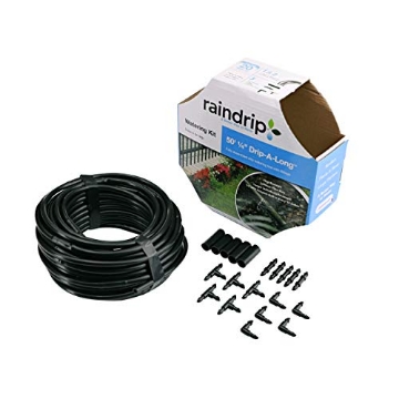 Picture of Rain Drip R280DT Raindrip R280DT Drip-A-Long™ 1/4 in. Dripline Kit includes 50 feet of 1/4-Inch Dripline preassembled with 1/2 GPH drippers, 5 Barbed Tees, 5 Barbed Elbows, 5 Barbed Couplings, 5 End Plugs (EA)