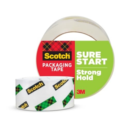 Picture of 3M 3450 Scotch Sure Start Shipping Packaging Tape, 1.88" x 54.6 yd, Designed for Packing, Shipping and Mailing, Quiet Unwind, No Splitting or Tearing, 3" Core, Clear, 1 Roll (345) (EA)