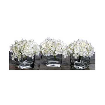 Picture of Vickerman F10027 Vickerman Set of 3 White Hydrangea Artificial Floral Arrangements in Clear Vases (EA)