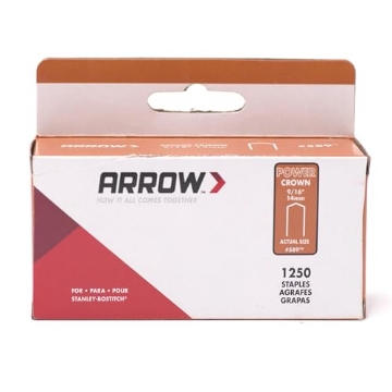 Picture of ARROW FASTENER CO LLC 589SP Arrow 589 Heavy Duty Power Crown Staples, Galvanized Steel Construction for Use with Stanley and Bostitch Staple Guns, 1250 Pack, Leg Length 9/16-Inch, Crown Width 3/8-Inch (EA)