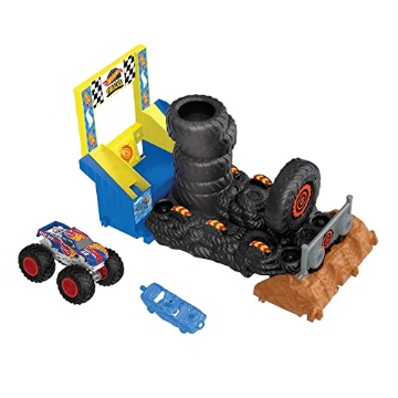 Picture of Hot Wheels HNB89 Hot Wheels Monster Trucks Arena Smashers Race Ace Smash Race Challenge Playset with 1:64 Scale Race Ace Toy Truck and 1 Crushable Car (EA)