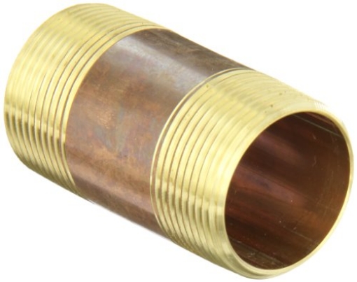 Picture of Andersen 38300-2030 Anderson Metals - 38300-2030 38300 Red Brass Pipe Fitting, Nipple, 1-1/4" x 1-1/4" NPT Male, 3" Length (EA)