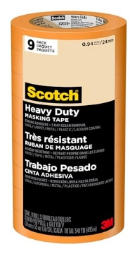 Picture of Scotch-Brite 2020-PLUS-24AP9 Scotch Heavy Duty Painter's Tape, 9 Rolls, 0.94 in x 60.1 yd, for Use On Vinyl, Carpet, Metal, & Plastic, Indoor & Outdoor Masking Tape, Bonds Aggressively, 3-Day Clean Removal (2020+-24AP9) (EA)