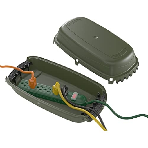 Picture of D-LINE USA INC US/OCM002 D-Line Outdoor Weatherproof Electrical Cable Box, IP54 Rated for Safe Outdoor Use, Power Strip Enclosure, Plug Protector, Garden Extension Cord Cover - 11.4in (L) x 4.92in (W) x 4.33in (H) - Green (EA)