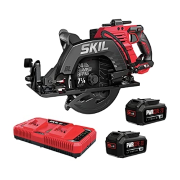 Picture of Skil CR5429B-20 SKIL 2x20V PWR CORE 20 Brushless 7-1/4” Rear Handle Circular Saw Kit Includes Two 5.0Ah Batteries and Dual Port Auto PWR Jump Charger-CR5429B-20, Red (EA)