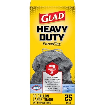 Picture of GLAD 79310 Glad Large 30 Gallon Trash Bags, Clorox Mountain Air Heavy Duty Garbage Bags, Forceflex with Drawstring, 25 Count (Packaging May Vary) (PK-6-EA)