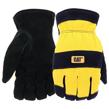 Picture of CAT CAT012222L Cat Men's Split Leather Thermal Lined Winter Work Gloves, Cold weather Protection, Abrasion Resistant, Knuckle Backing, Yellow/Black, Large (CAT01222L) (EA)