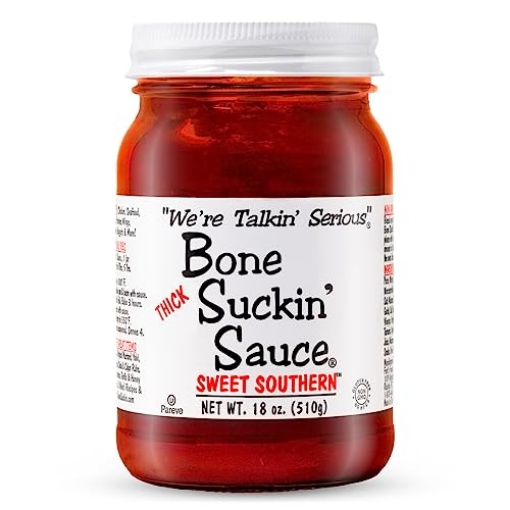 Picture of BONE SUCKIN' SAUCE BS00600 Bone Suckin' Sauce Sweet Southern Thick BBQ Sauce, For Ribs, Chicken, Pork, Beef - Gluten-Free, Non-GMO, Kosher, Thick Barbecue Sauce Sweetened with Cane Sugar & Molasses (18 Ounces, Thick) (EA)