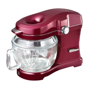 Picture of Kenmore KKEOVSMR Kenmore 500W Oviation Stand Mixer - 10 Speed Mixing, Tilt-Head, 5QT Handheld Glass Bowl With Pouring Top Splash Guard, Flat Beater, Whisk, Dough Hook Attachments Countertop Kitchen Appliance, Red (EA)