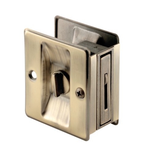Picture of Prime N 6774 Slide-Co 163142 Antique Brass Privacy Lock with Pull Pocket Door Lock (Single Pack) (EA)