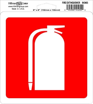 Picture of HILLMAN 843465 Hillman Group 843465 6 x 6 in. Red & White Fire Extinguisher Self Adhesive Sign - 6 Piece (PK-6-EA)