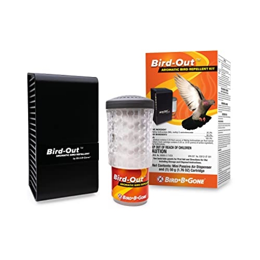 Picture of Bird B Gone BIRDOUT-KIT Bird B Gone - Bird-Out Aromatic Bird Repellent Kit - Dispenser & Cartridge - Humane Bird Deterrent Covers 8,000 cu ft (20'x20'x20') - for Patios, Decks, Yards - Easy, Scalable, & Discreet Solution (EA)