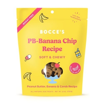 Picture of Bocce's Bakery BCB-A10110 Bocce's Bakery PB Banana Chip Recipe Treats for Dogs, Wheat-Free Everyday Dog Treats, Real Ingredients, Baked in The USA, All-Natural Soft & Chewy Cookies, Peanut Butter, Bananas, & Carob, 6 oz (EA)