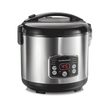 Picture of Hamilton Buhl 37548 Hamilton Beach Digital Programmable Rice Cooker & Food Steamer, 14 Cups Cooked (7 Uncooked) With Steam & Rinse Basket, Stainless Steel (37548) (EA)