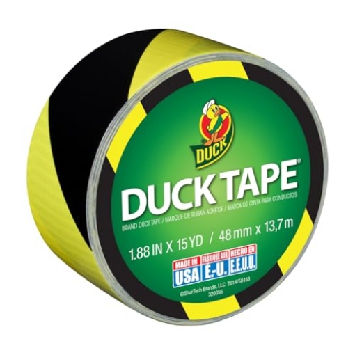 Picture of Duck Tape 283972 Duck 283972 Printed Duct Tape, 1.88 Inches x 10 Yards, Black/Yellow Stripes, 1 Pack (EA)