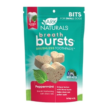 Picture of ANTELOPE PETS ARK A43102 ARK NATURALS Breath Bursts Brushless Toothpaste Dog Treats, Dog Dental Bits for Small Breeds, Unique Texture Helps Clean Teeth & Freshen Breath, Peppermint, 4 oz, 1 Pack (EA)