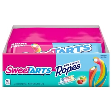 Picture of SWEETTARTS 712073 SweeTARTS Ropes, Candy, Twisted Rainbow Punch, Soft and Chewy, 3.5 oz, 12 count (PK-12-EA)