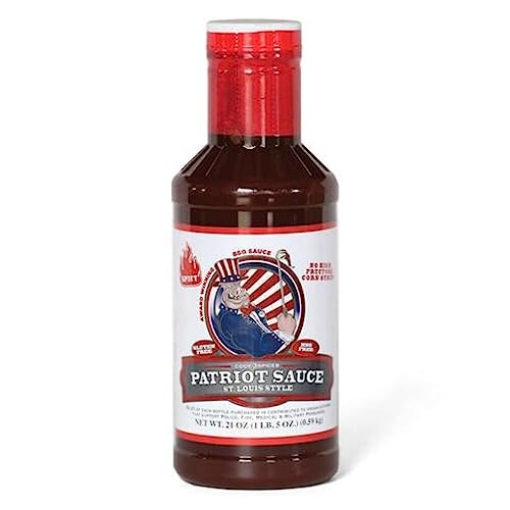 Picture of PATRIOT SAUCE PATSAUSPI Patriot Spicy BBQ Sauce, 21 Ounce Bottle, Original St. Louis Competition Style Barbecue Flavor, Made Without High Fructose Corn Syrup, Gluten-Free, No MSG (EA)