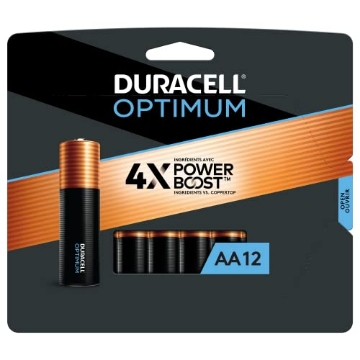Picture of DURACELL(R) OPT1500B12PRT Duracell Optimum AA Batteries with Power Boost Ingredients, 12 Count Pack Double A Battery with Long-lasting Power, All-Purpose Alkaline AA Battery for Household and Office Devices (PK-12-EA)