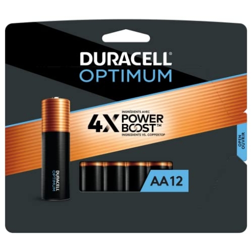 Picture of DURACELL(R) OPT1500B12PRT Duracell Optimum AA Batteries with Power Boost Ingredients, 12 Count Pack Double A Battery with Long-lasting Power, All-Purpose Alkaline AA Battery for Household and Office Devices (PK-12-EA)