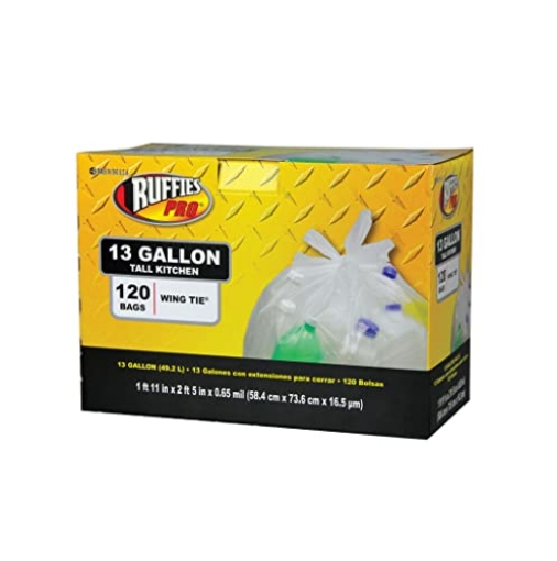 Picture of RUFFIES 1124915 Berry Plastics Ruffies Pro 13 gal. Tall Kitchen Bags Wing Ties 120 pk (EA)