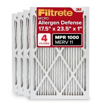 Picture of Filtrete 9829-4 Filtrete 17.5x23.5x1 AC Furnace Air Filter, MERV 11, MPR 1000, Micro Allergen Defense, 3-Month Pleated 1-Inch Electrostatic Air Cleaning Filter, 4 Pack (Actual Size 17.19x23.19x0.81 in) (PK-4-EA)