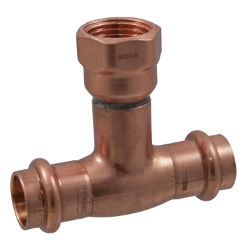 Picture of NIBCO INC 9116502PCU NIBCO Fig No PC612, 3/4 in. x 3/4 in. x 1/2 in. Copper Tee Press x Press x Female Threaded, Leak Detect (EA)