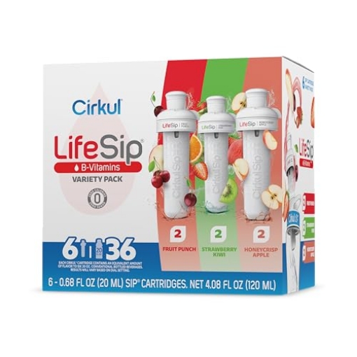 Picture of CIRKUL INC 850021373399 Cirkul LifeSip B-Vitamins Flavor Water Variety Pack, Makes 36 Drinks, No Sugar, Zero Calorie Drink Mix, (2 Fruit Punch, 2 Strawberry Kiwi, 2 Honeycrisp Apple) (EA)