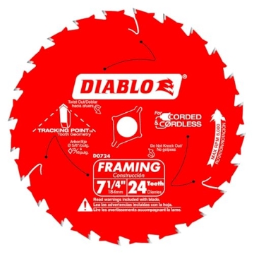 Picture of Diablo D0724X3 Diablo Framing Saw Blade for Wood - 7-1/4" Diameter, 24 ATB Teeth, 5/8" Arbor, .059" Kerf, 15� Hook Angle, .040" Plate, 8000 Max RPM, 3-Pack - D0724X3 (EA)