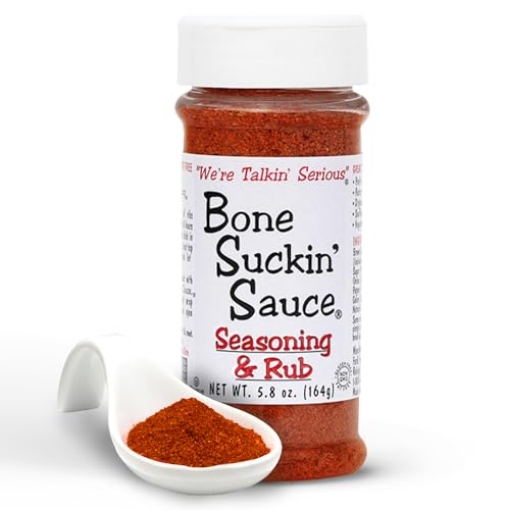 Picture of BONE SUCKIN' SAUCE BS00100-BP Bone Suckin' Seasoning & Rub, Original Blend, 5.8 Oz, Grilling Rubs, Dry Pork Rub, Gluten-Free, Non-GMO, Kosher, Great on Ribs, Pork, Beef, Chicken, Seafood, Pasta, Vegetables, Even Popcorn and No Msg (EA)