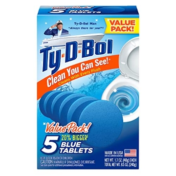 Picture of TY-D-BOL 675040.10 Ty-D-Bol Blue Tablets Value 5 Pack, Cleans and Deodorizer Toilets for a Fresh Smelling Bathroom (PK-10-EA)