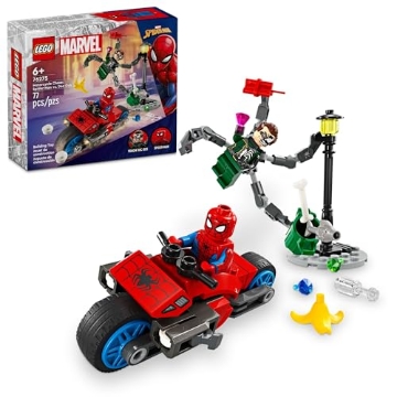 Picture of Lego 76275 LEGO Marvel Motorcycle Chase: Spider-Man vs. Doc Ock, Buildable Toy for Kids with Stud Shooters and Web Blasters, 2 Marvel Minifigures, Super Hero Toy, Gift for Boys and Girls Aged 6 and Up, 76275 (EA)