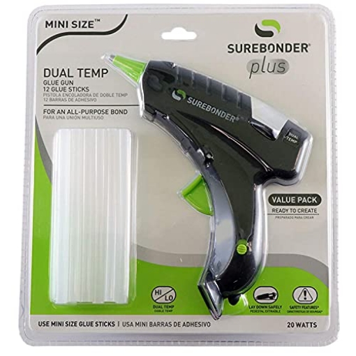 Picture of FPC Corporation DT-200FKIT Surebonder Mini Hot Glue Gun With Dual Temperature, Includes 12 Glue Sticks, 20W, 120V, Bond a Variety of Materials Including Delicate Fabrics and Strong Woods & Metals (Plus Series DT-200FKIT) (EA)