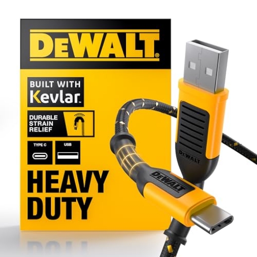 Picture of DEWALT(R) 131 1348 DW2 DEWALT Heavy Duty USB to USB C Cable, Jobsite Type C Cable, High Speed USBA to Type-C, Fast Charge USBC Fast Charging Cord for iPhone 16/15 Pro Max, MacBook, iPad, Samsung Galaxy, 6ft (USB2.0, Black) (EA)