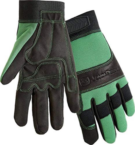 Picture of WEST CHESTER JD00010G-L John Deere JD00010G Hi-Dexterity Gloves - Large, All Purpose Synthetic Leather, Spandex Back, Hook and Loop Wrist, Wing Thumb Style, Black (EA)