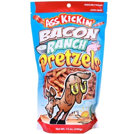Picture of SOUTHWEST SPECIALTY FOOD INC AK913 ASS KICKIN’ Pretzels 12 Ounce Size Flavor Pack Seasoned Pretzel Twists (12oz, Bacon) (PK-12-EA)