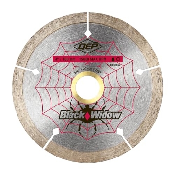 Picture of Qep 6-4008BW QEP 6-4008BW 4-Inch Black Widow Micro-Segmented Rim Diamond Blade, 5/8-7/8-Inch Arbor, Wet/Dry Cutting, 15000 Maximum RPM (EA)