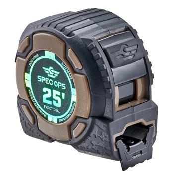 Picture of SPEC OPS SPEC-PTM25-F Spec Ops Tools 25-Foot Elite Series Tape Measure, 1 1/4" Double-Sided Blade, Includes Fractional Markings, 12 Feet of Stand Out, Military-Grade Composite Case, 3% Donated to Veterans (EA)