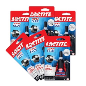 Picture of Loctite 1647358 Loctite Super Glue Ultra Liquid Control, Clear, 0.14 fl oz Bottle, 6 Pack - Superglue for Plastic, Wood, Metal, Crafts & Repair, Cyanoacrylate Adhesive Instant Glue, Quick Dry ( PK-6-EA)